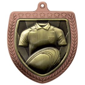 Cobra Rugby Shirt & Ball Shield Medal Bronze 75mm