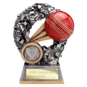 Blast Out Cricket Award Antique Silver 120mm